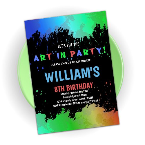Green Art in Party Paint Birthday Invitations
