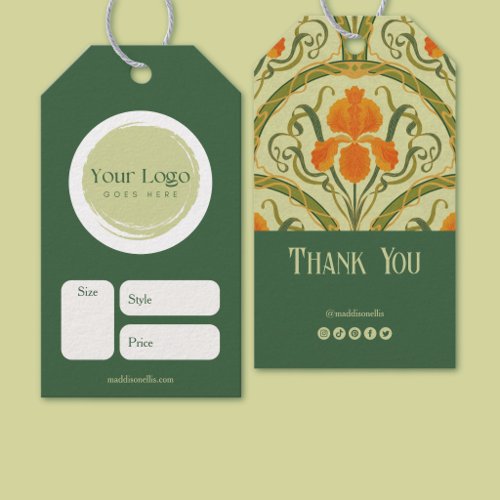 Green Art Nouveau Floral Feminine Price Tag
