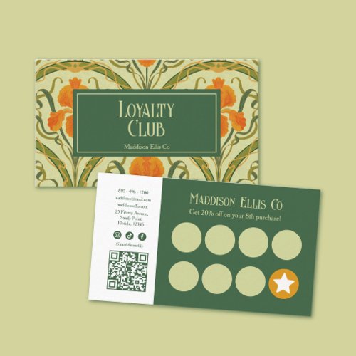 Green Art Nouveau Floral Loyalty Club Card