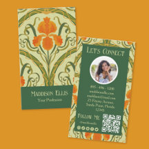 Green Art Nouveau Floral QR Code and Photo
