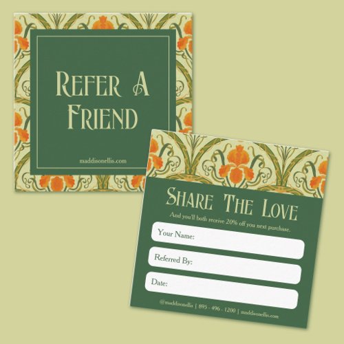 Green Art Nouveau Floral Referral Card