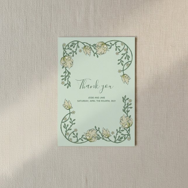 Green Art Nouveau pretty frame thank you Card (Green Art Nouveau pretty frame thank you)