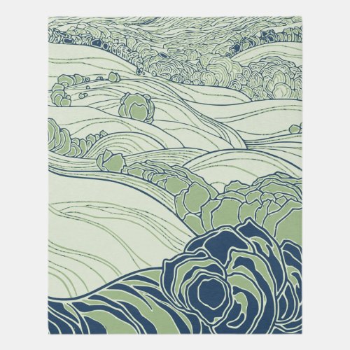 Green Art Nouveau Rug Rolling Hills Country Fields