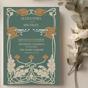 Green Art Nouveau Wedding Invitation