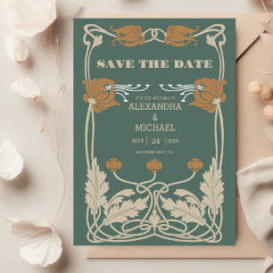 Green Art Nouveau Wedding Save The Date