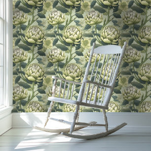 Green Artichoke Chinoiserie Style Wallpaper