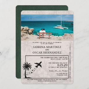 Green Aruba Passport Wedding Invitation