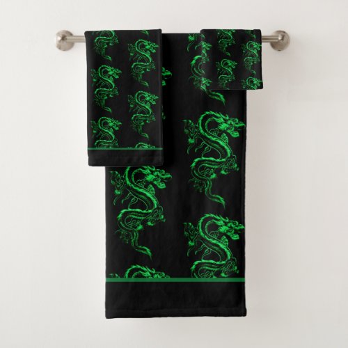 Green Asian Dragon Bath Towel Set
