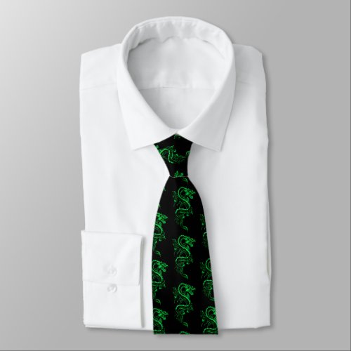 Green Asian Dragons Neck Tie