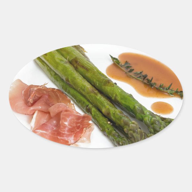 Green asparagus with ham and sauce oval sticker (Front)