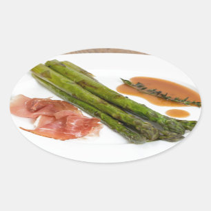 Green asparagus with ham and sauce oval sticker