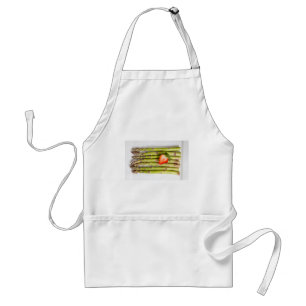 Green asparagus with strawberries top view adult apron