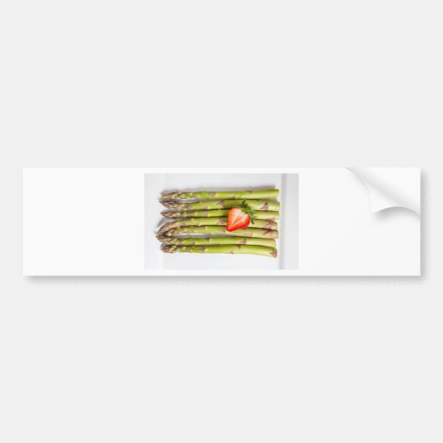 Green asparagus with strawberries top view bumper sticker (Front)