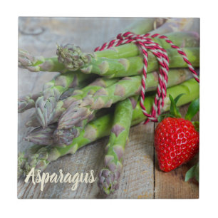 Green Asparagus with Strawberry Ceramic Tile