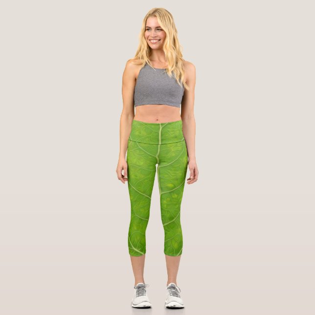 Green Aspen Leaf #11 Capri Leggings (Front)