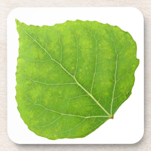 Green Aspen Leaf #11 Coaster (Front)