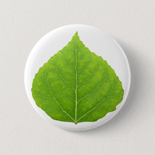 Green Aspen Leaf #11 Pinback Button (Front)