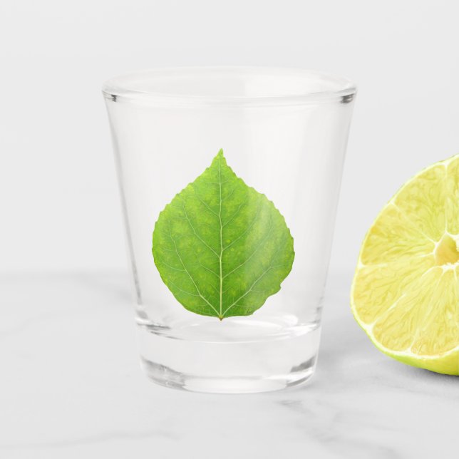 Green Aspen Leaf #11 Shot Glass (Front)