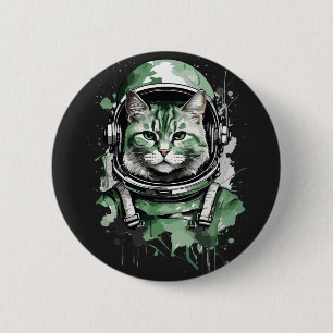 Green Astronaut Cat Splash Button