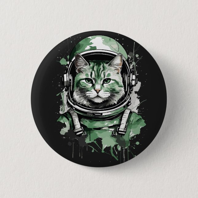 Green Astronaut Cat Splash Button (Front)