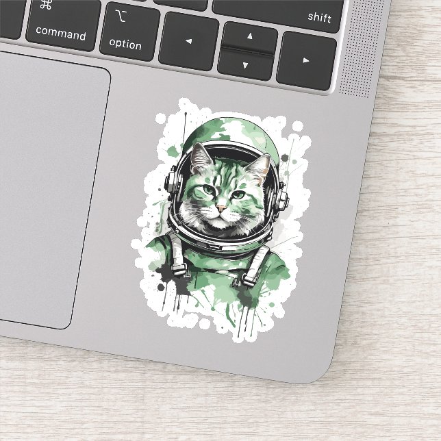 Green Astronaut Cat Splash Sticker (Detail)