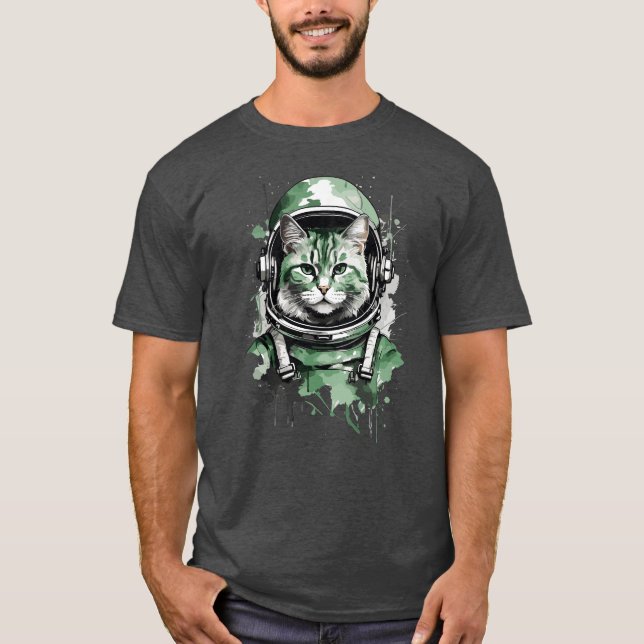 Green Astronaut Cat Splash T-Shirt (Front)