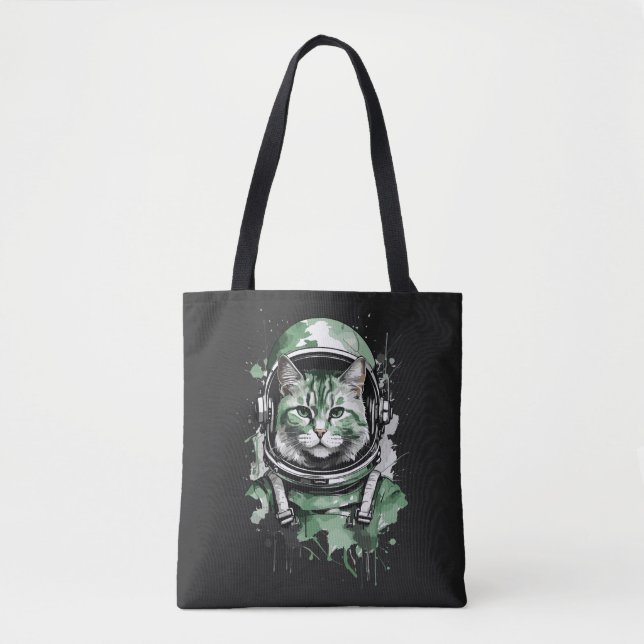 Green Astronaut Cat Splash Tote Bag (Front)