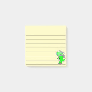 Green Astronaut Dinosaur Drawing Lined 3x3 Yellow Post-it Notes