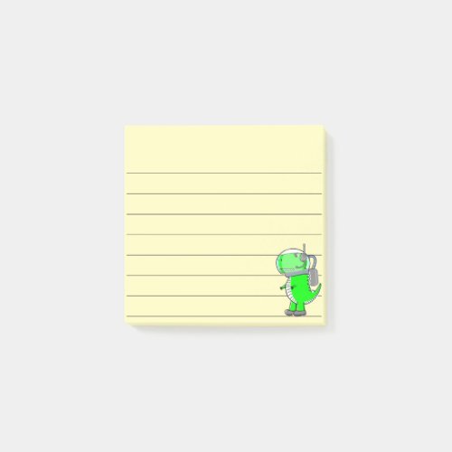 Green Astronaut Dinosaur Drawing Lined 3x3 Yellow Post_it Notes