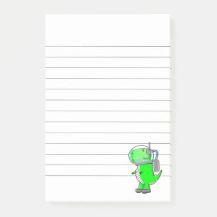 Green Astronaut Dinosaur Drawing Lined Post-it Notes