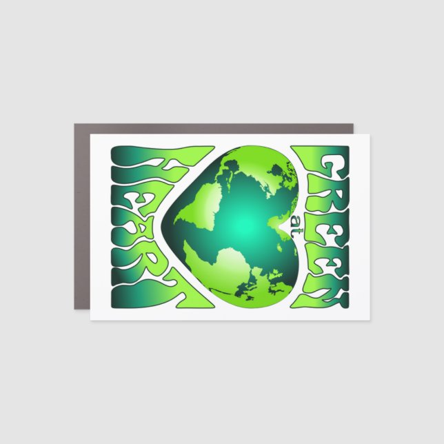 GREEN AT HEART Eco Environmentally Friendly Retro Car Magnet (Front)