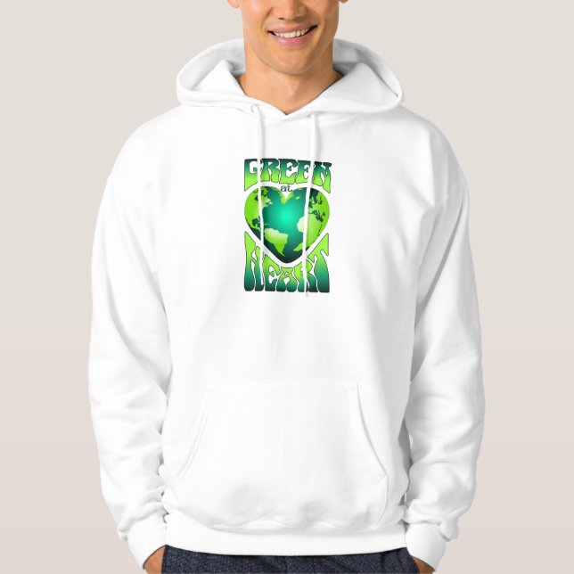 GREEN AT HEART Eco Environmentally Friendly Retro Hoodie (Front)