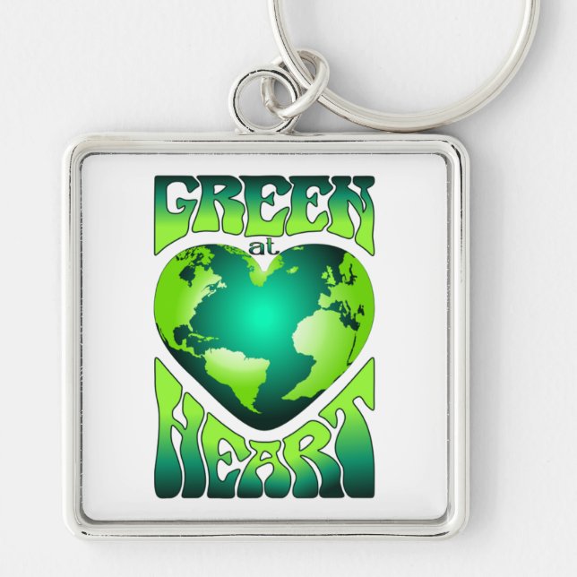 GREEN AT HEART Eco Environmentally Friendly Retro Keychain (Front)