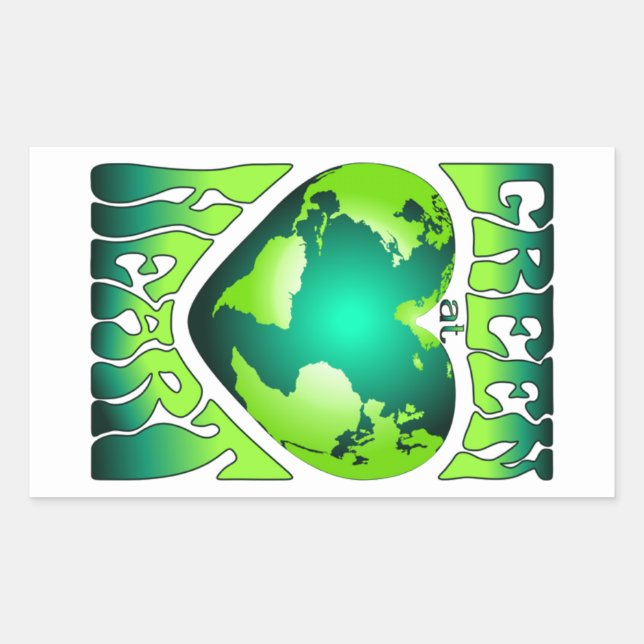 GREEN AT HEART Eco Environmentally Friendly Retro Rectangular Sticker (Front)