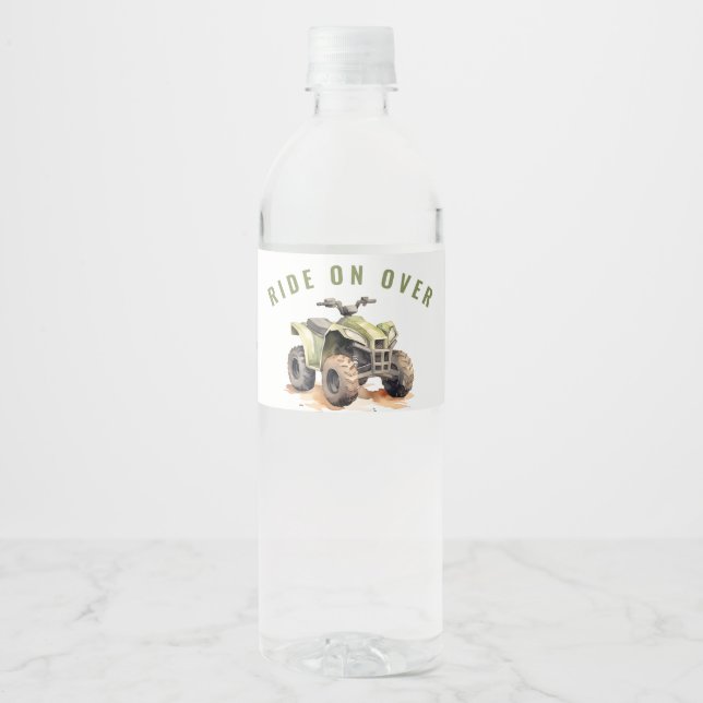 Green ATV Bike Birthday Editable  Water Bottle Label (Front)