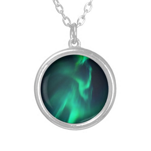 Green Aurora Northern Lights Silver Plated Necklace