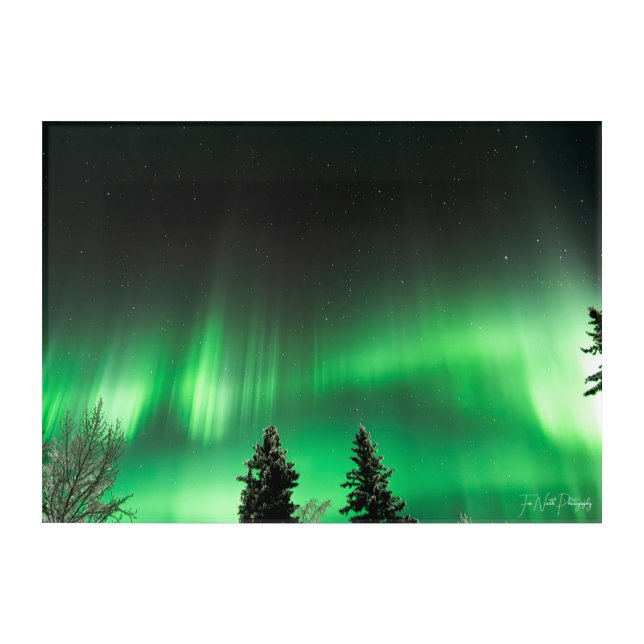 green aurora over dark starry skies  acrylic print (Front)