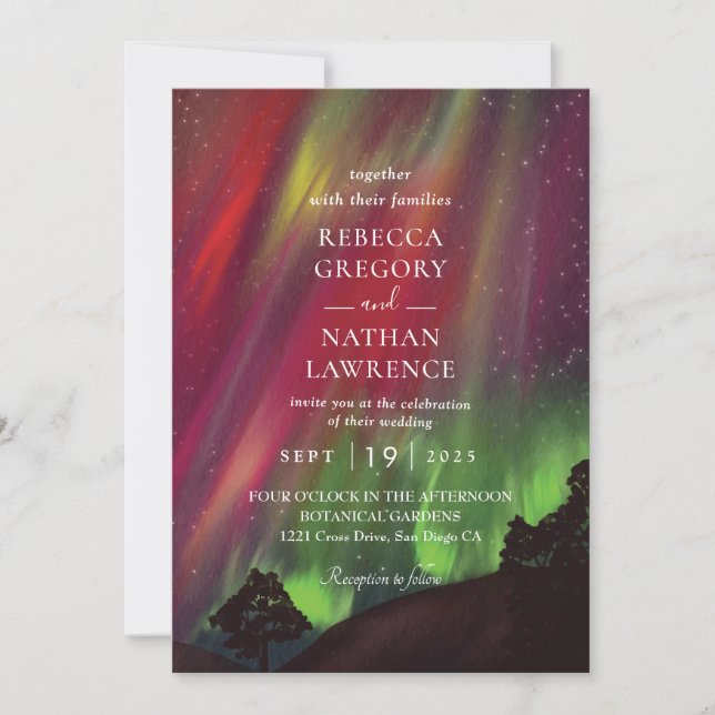 green aurora Wedding Invitation (Front)