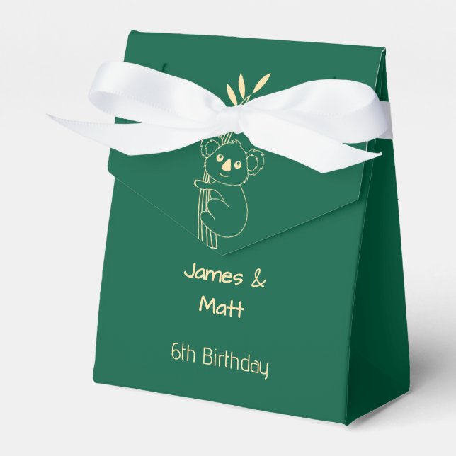 Green Australian Animals Twin 6th Birthday  Favor Boxes (Front Side)