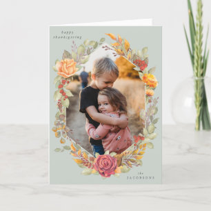 Green Autumnal Florals Thanksgiving Photo Card