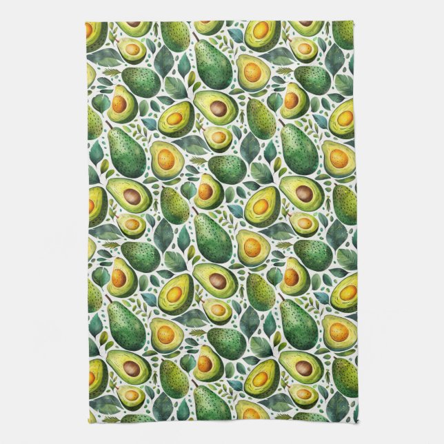 Green Avocado and Herb Kitchen Towel  (Vertical)