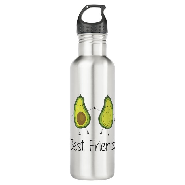 Green Avocado Cartoon Friendship Image Friend Art  Stainless Steel Water Bottle (Front)