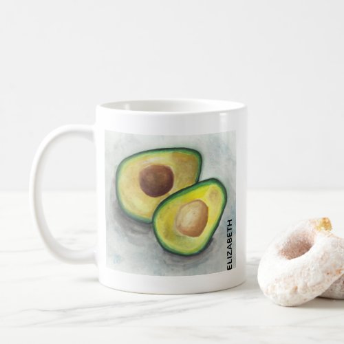 Green Avocado Cut in Half Watercolor Coffee Mug