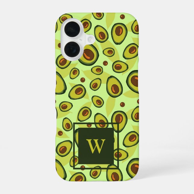 Green Avocado Fruit Pattern Monogram iPhone Case (Back)