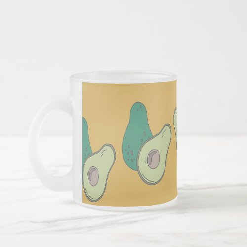 Green avocado on brown frosted glass coffee mug