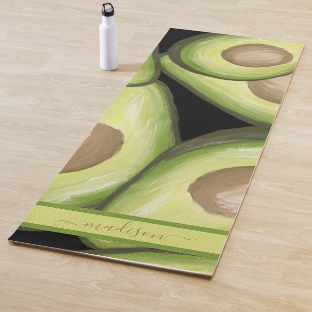 Green Avocado Pattern Personalized Name Yoga Mat (In Situ)