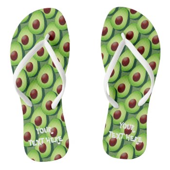 Green Avocado Print Beach Flipflops For Vegetarian by logotees at Zazzle