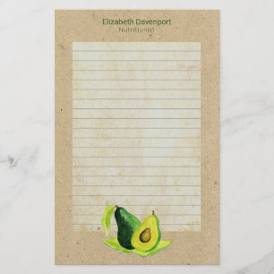 Green Avocado Still Life Fruit in Watercolor Lined Stationery
