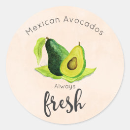 Green Avocado Still Life Fruit in Watercolors Classic Round Sticker