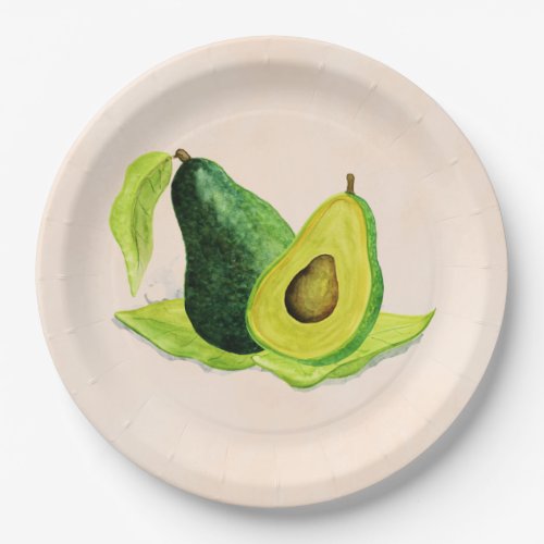 Green Avocado Still Life Fruit in Watercolors Paper Plates